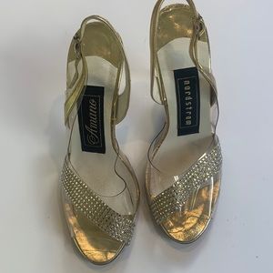 Size 6 Nordstrom Amano clear peep toe gold heels